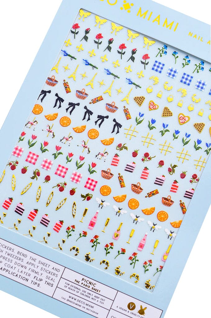 Nail Art Stickers - Picnic (Paris) - Noctex - Deco Miami baguette, basket, bee, bow, butterfly, cake, california, champagne, charcuterie, croissant, Cruelty free, daisy, Eiffel Tower, Faire,